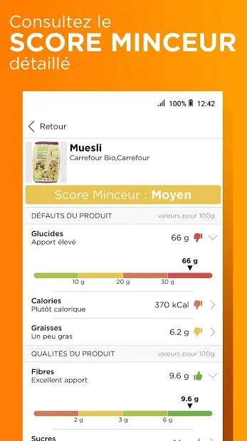 Affiche historique Anaca3 présentant le score alimentaire détaillé